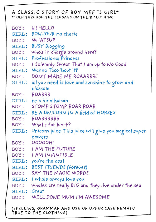 Examples of slogans on tops in form of a short story